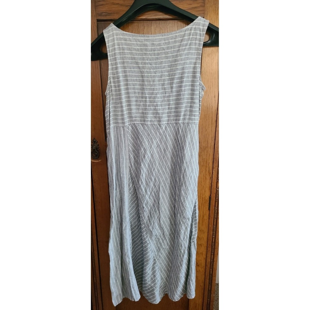 J. Jill Love Linen Striped Asymmetrical Handkerchief Hem Dress Grey Small Petite